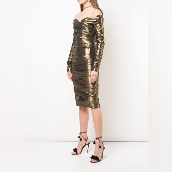Dolce & Gabbana Draped Midi Dress Gold Size 40 BNWT - Picture 2 of 13